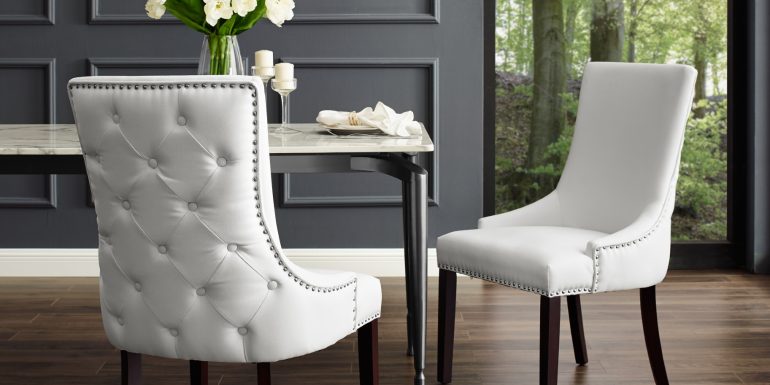 Sophisticated White Leather Dining Chairs, White Leather Dining Room Chairs With Arms