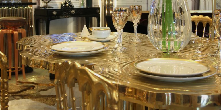 Gold dining table, Modern Dining Tables, Modern Dining Room, Home Design, Contemporary design, Interior Design, Boca do Lobo, Christmas