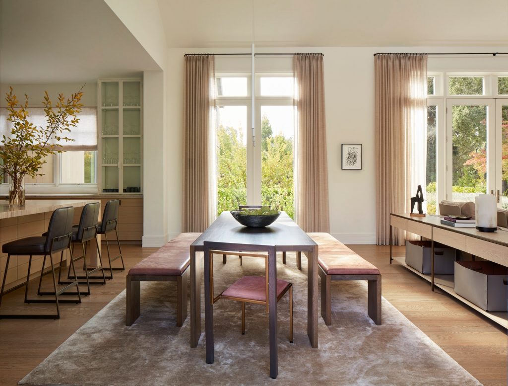 Meet a Modern Home With A Striking Pink Sculpture and a Purple Dining Room