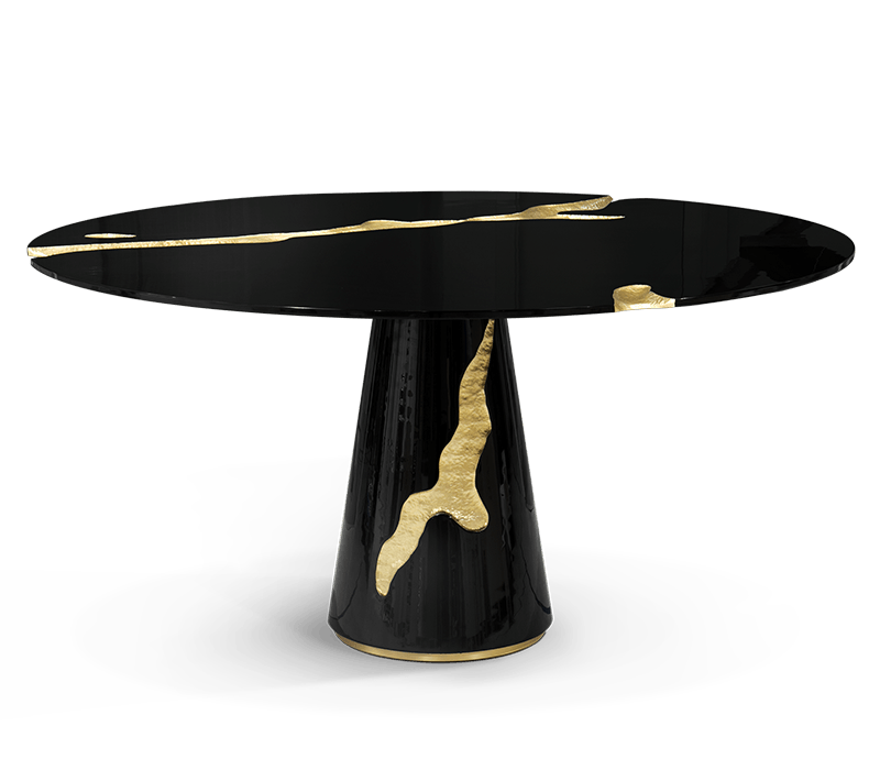 round dining tables- black round dining table with gold details
